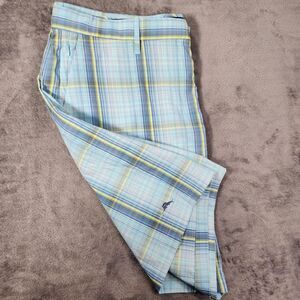 Tommy Bahama Shorts Men's 40 Aqua Blue Plaid Performance Golf Beach IslandActive